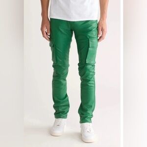 *NWOT* American Stitch Men's Stretch Faux Leather Green Cargo Pants Size 34